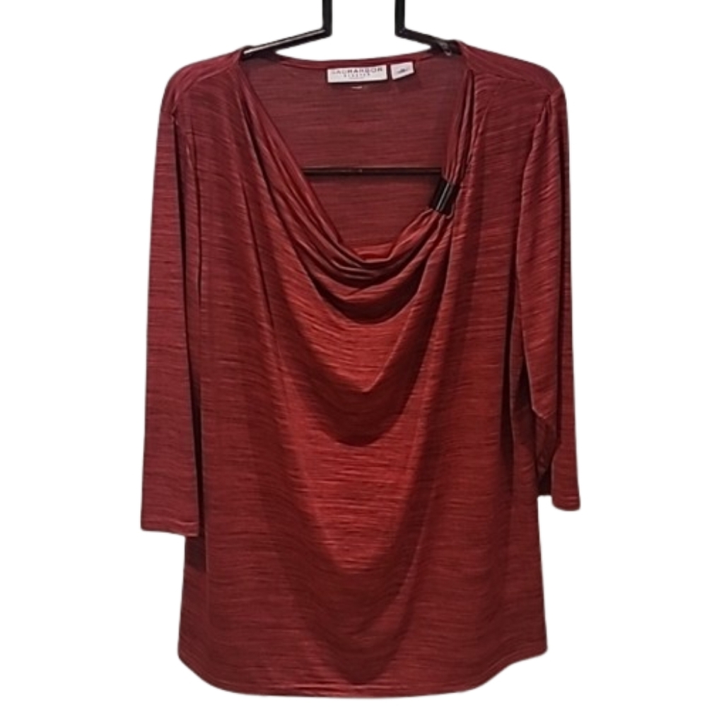 Sag Harbor Stretch Woman Drape Neck Pullover Top Wine Black 1X